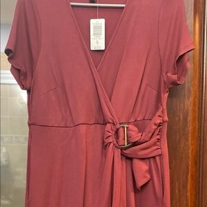 Dark Red Premium Ponte O-Ring Mini Wrap Dress